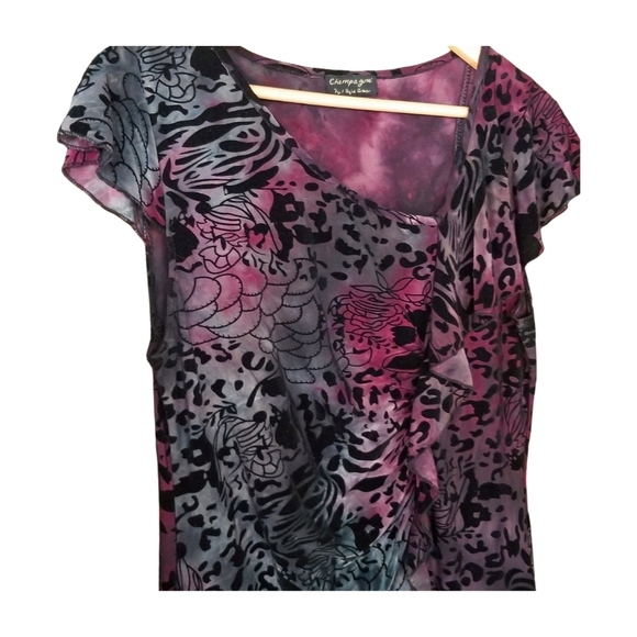 Tye dye effect velvet tunic top with ruffle - Picture 3 of 7